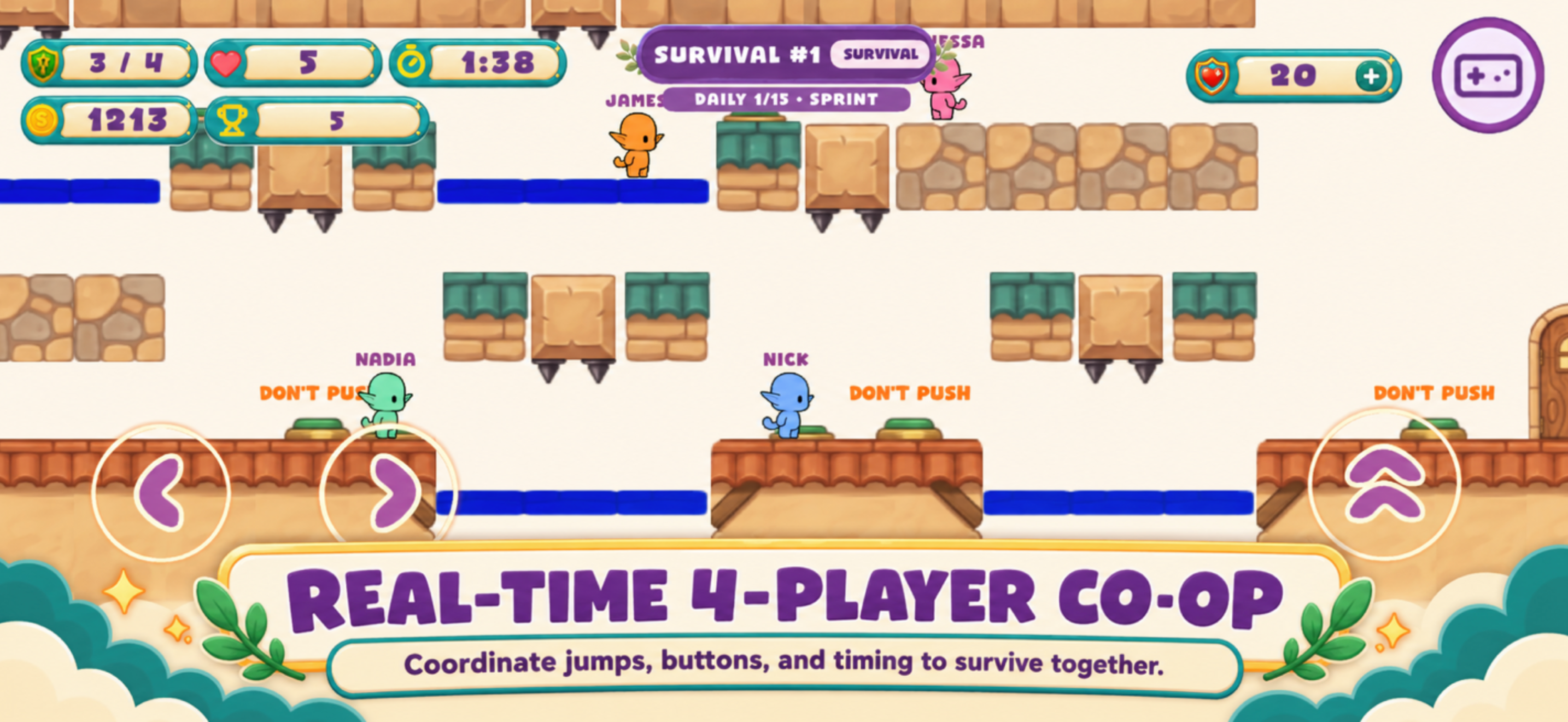 Four Pippins in real-time co-op gameplay